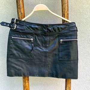 OASIS Real Leather Black Mini Skirt - Size 6